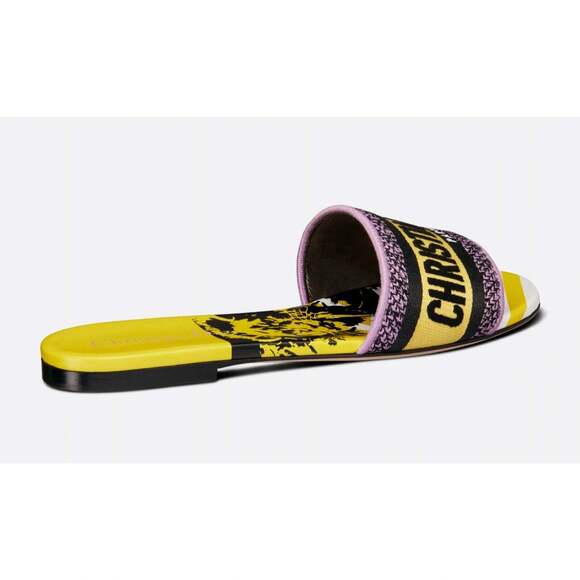 Christian Dior Dway Jungle Yellow Black Embroidered Logo Slide Flat Sandal 36.5 - Picture 8 of 12